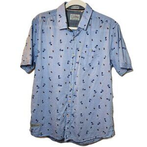 Vintage 7Diamonds Shirt Medium SMK-5111 Light Blue Cotton Palm Tree Hula Girl